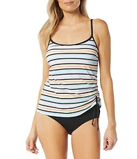 Beach House Bridget Pique Multi Stripe Shirred Side Underwire Tankini Swim Top