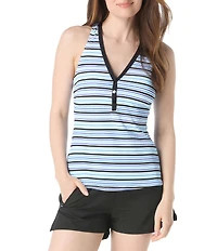 Beach House Claire Pique Racerback Shirred Side Multi Stripe Tankini Swim Top