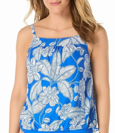 Beach House Coastal Bloom Audrey Adjustable Tie Side Blouson Tankini Swim Top