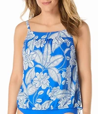 Beach House Coastal Bloom Audrey Adjustable Tie Side Blouson Tankini Swim Top