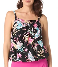 Beach House Endless Summer Tropical Floral Print Square Neck Side Tie Tankini Swim Top