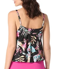 Beach House Endless Summer Tropical Floral Print Square Neck Side Tie Tankini Swim Top