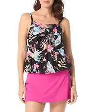 Beach House Endless Summer Tropical Floral Print Square Neck Side Tie Tankini Swim Top