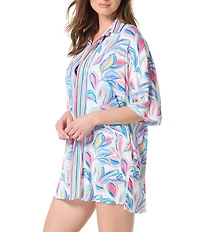 Beach House Harper Point Collar Drop Sleeves Button Front Shirt Swim Cover-Up
