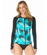Beach House Hide Tide Fern Ava Long Sleeves Zip Front Rashgurad Swim Cover-Up