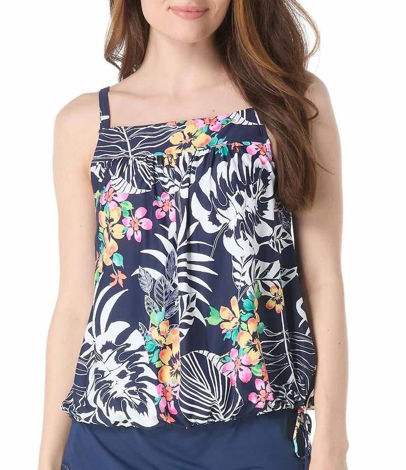 Beach House Indigo Jungle Print Audrey Square Neck Blouson Bodice Underwire Tankini Swim Top