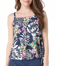 Beach House Indigo Jungle Print Audrey Square Neck Blouson Bodice Underwire Tankini Swim Top