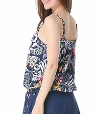 Beach House Indigo Jungle Print Audrey Square Neck Blouson Bodice Underwire Tankini Swim Top