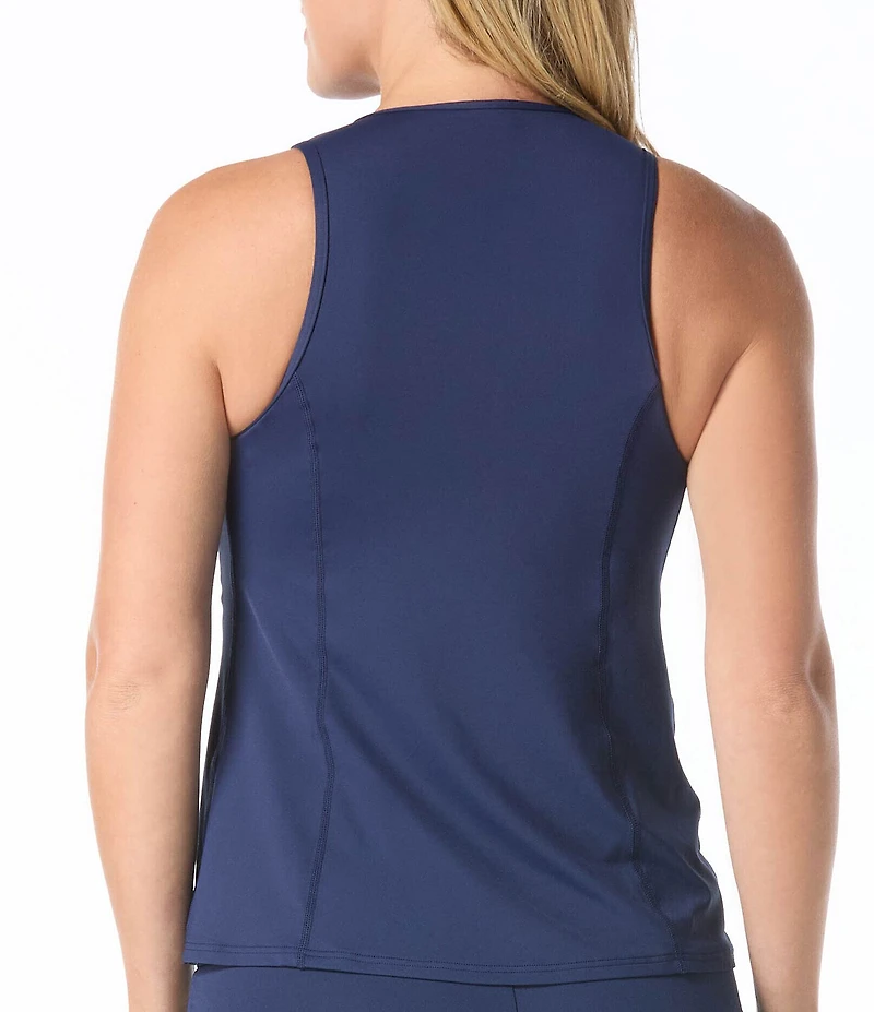 Beach House Midnight Tropical Zip Front Racerback Tankini Swim Top