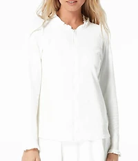 Beach House Phoebe Solid Ruffle Neck Zip Front Swim Cover-Up Rashguard