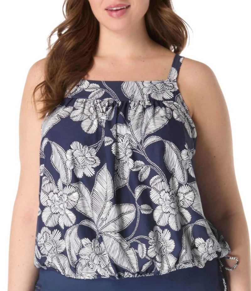 Beach House Plus Size Coastal Bloom Audrey Blouson Tankini Swim Top