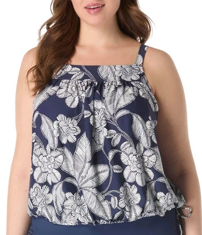Beach House Plus Size Coastal Bloom Audrey Blouson Tankini Swim Top