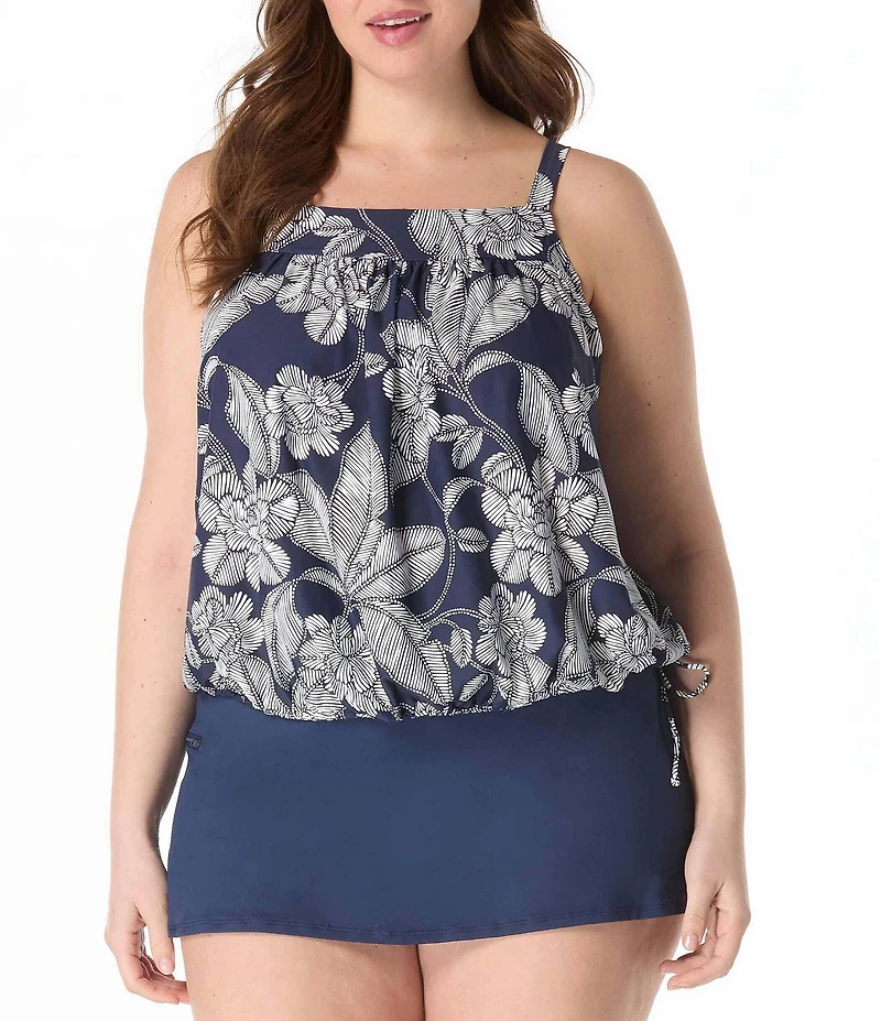 Beach House Plus Size Coastal Bloom Audrey Blouson Tankini Swim Top