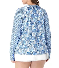 Beach House Plus Size Shoreline Shells Scarlet Long Sleeve Zip Front Rashguard Swim Cover-Up