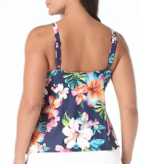 Beach House Plus Size Vibrant Vacay Tropical High Neck Ruffle Tankini Swim Top