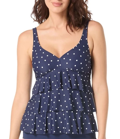Beach House Sailor Dot Cora Tiered Ruffle Tankini Swim Top
