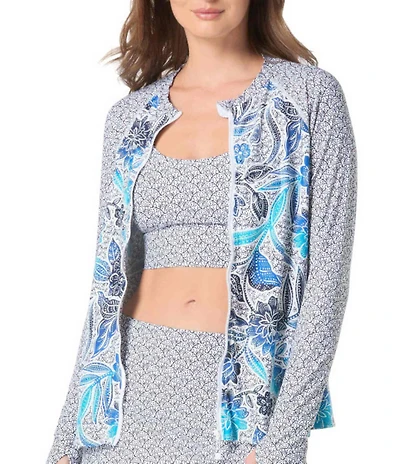 Beach House Samoan Floral Mary Long Sleeve Front Zip Rashguard Swim Cover-Up