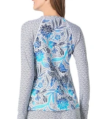 Beach House Samoan Floral Mary Long Sleeve Front Zip Rashguard Swim Cover-Up