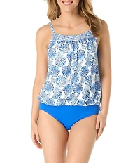 Beach House Shoreline Shells Audrey Square Neck Blouson Tankini Swim Top