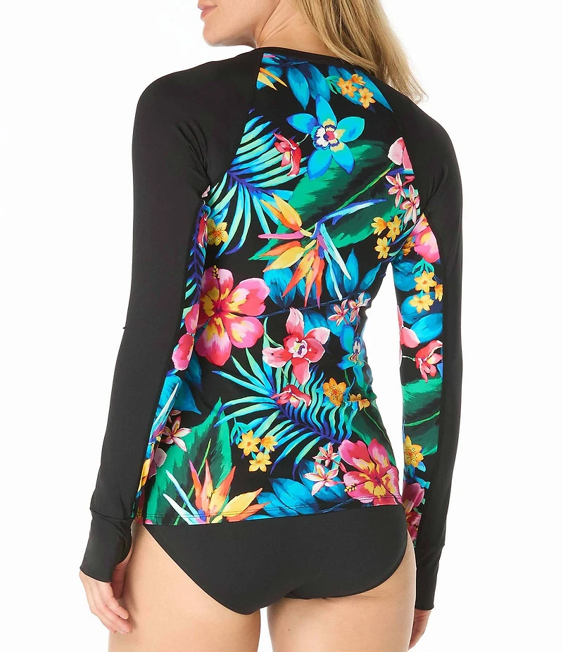 Beach House Surfside Flora Ava Long Sleeve Zip Front Rashgurad Swim Cover-Up