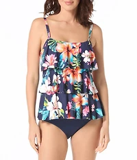 Beach House Vibrant Vacay Jane Ruffle Tiered Tankini Swim Top