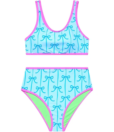 Beach Lingo Big Girl Bow Print Bralette Crop & Hight Waist Bottom 2-Piece Swimsuit