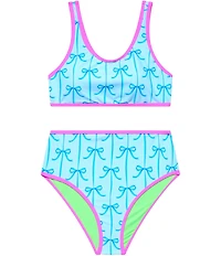 Beach Lingo Big Girl Bow Print Bralette Crop & Hight Waist Bottom 2-Piece Swimsuit