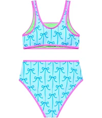 Beach Lingo Big Girl Bow Print Bralette Crop & Hight Waist Bottom 2-Piece Swimsuit