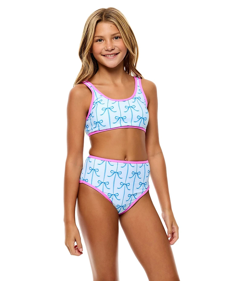 Beach Lingo Big Girl Bow Print Bralette Crop & Hight Waist Bottom 2-Piece Swimsuit