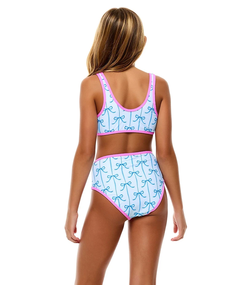 Beach Lingo Big Girl Bow Print Bralette Crop & Hight Waist Bottom 2-Piece Swimsuit