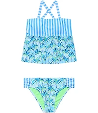 Beach Lingo Big Girl Stripe & Palm Tankini With Matching Hipster 2-Piece Swimsuit Set