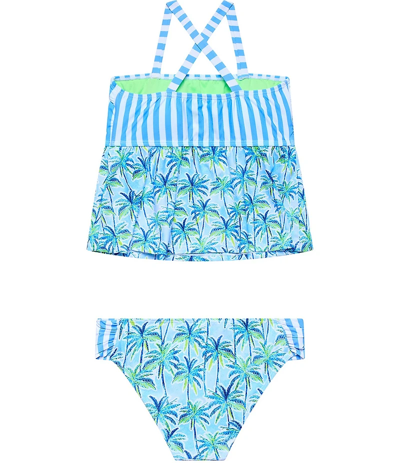 Beach Lingo Big Girl Stripe & Palm Tankini With Matching Hipster 2-Piece Swimsuit Set