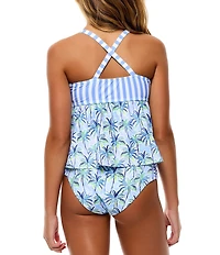 Beach Lingo Big Girl Stripe & Palm Tankini With Matching Hipster 2-Piece Swimsuit Set
