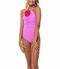 Beach Lingo Big Girls Halter Rosette Trend One-Piece Swimsuit