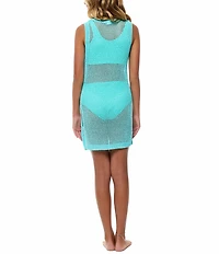 Beach Lingo Big Girls Sleeveless Knit Crocheted Swim Coverup