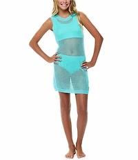 Beach Lingo Big Girls Sleeveless Knit Crocheted Swim Coverup