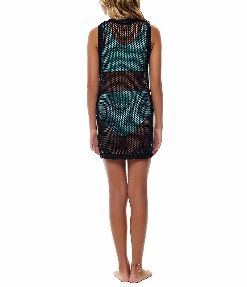 Beach Lingo Big Girls Sleeveless Knit Crocheted Swim Coverup