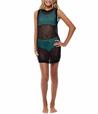 Beach Lingo Big Girls Sleeveless Knit Crocheted Swim Coverup