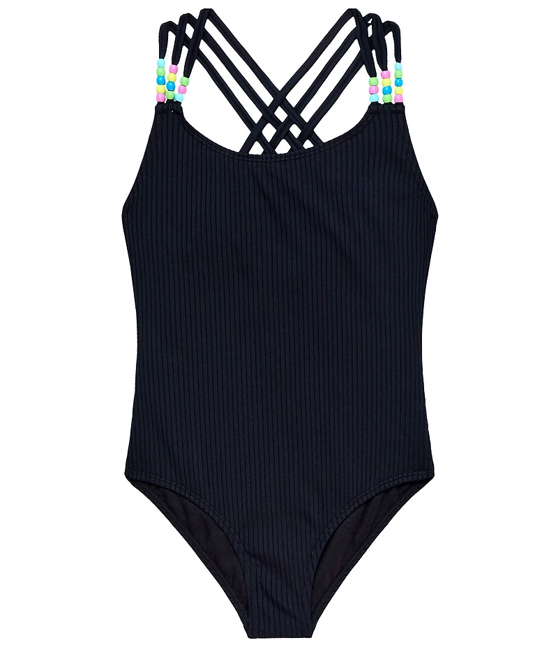Beach Lingo Big Girls Sleeveless Pony Bead Strap Accent One-Piece Tank Swimsuit