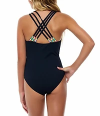 Beach Lingo Big Girls Sleeveless Pony Bead Strap Accent One-Piece Tank Swimsuit