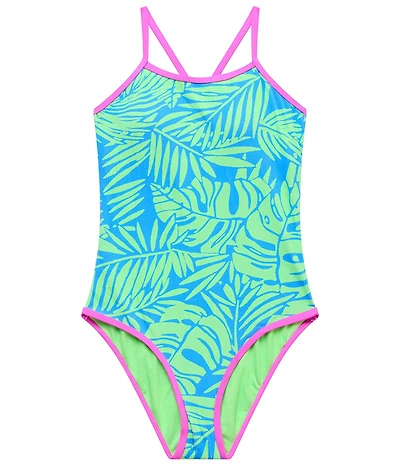 Beach Lingo Big Girls Allover Palm Print X-Back One Piece Swimsuit