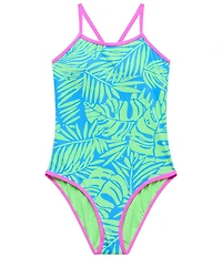 Beach Lingo Big Girls Allover Palm Print X-Back One Piece Swimsuit