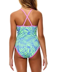 Beach Lingo Big Girls Allover Palm Print X-Back One Piece Swimsuit