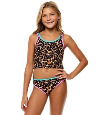 Beach Lingo Big Girls Cheetah Tankini 2 Piece Swimsuit Set