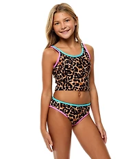Beach Lingo Big Girls Cheetah Tankini 2 Piece Swimsuit Set