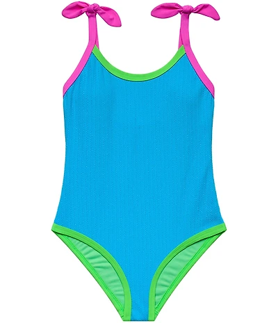 Beach Lingo Big Girls Cup Colorblock Binding One Piece Tie Pool Swimsuit