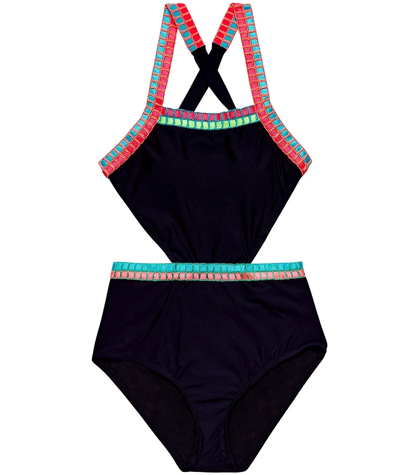 Beach Lingo Big Girls Embroidered Square Neck One-Piece