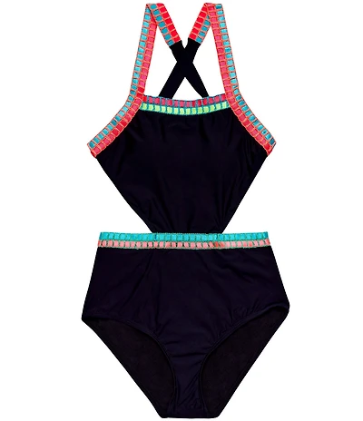 Beach Lingo Big Girls Embroidered Square Neck One-Piece