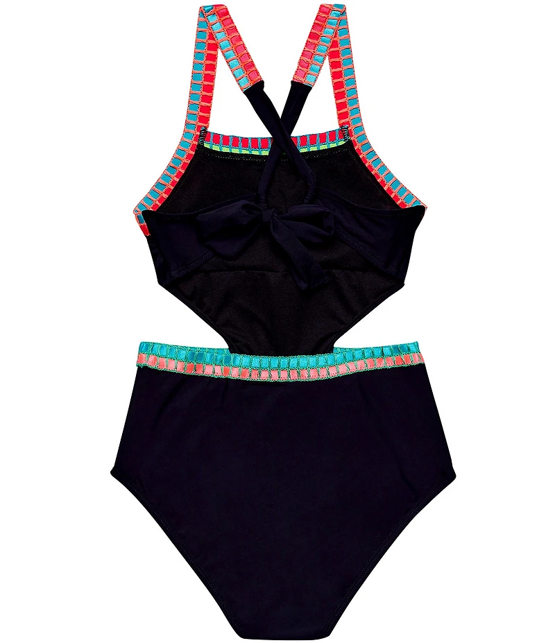 Beach Lingo Big Girls Embroidered Square Neck One-Piece
