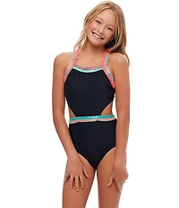 Beach Lingo Big Girls Embroidered Square Neck One-Piece